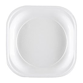 Piatto di Plastica PS Quadrato Bianco 200x200mm (50 Pezzi)