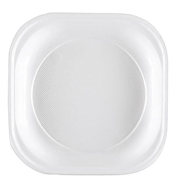 Piatto di Plastica PS Quadrato Bianco 200x200mm (50 Pezzi)