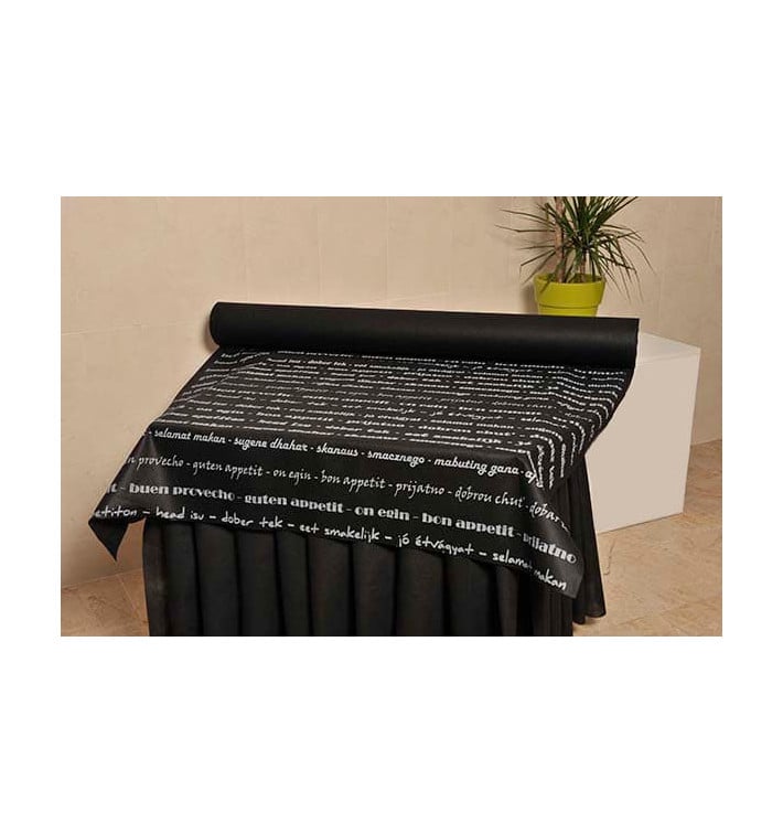 Tovaglia Rotolo Non Tessuto Nero "Buon Appetito" 1,2x50m 50g (1 Unità) Tovaglia Rotolo Non Tessuto Nero "Buon Appetito" 1,2x50m 50g (1 Unità)