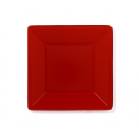 Piatto Plastica Piano Quadrato Rosso 170mm (25 Pezzi)