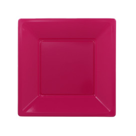 Piatto Plastica Piano Quadrato Fucsia 230mm (25 Pezzi)
