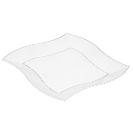 Piatto Plastica Piano Quadrato Onde Bianco 230 mm (25 Pezzi)