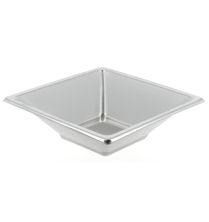 Ciotola Plastica PS Quadrato Argento 12x12cm (25 Pezzi) Ciotola Plastica PS Quadrato Argento 12x12cm (25 Pezzi)