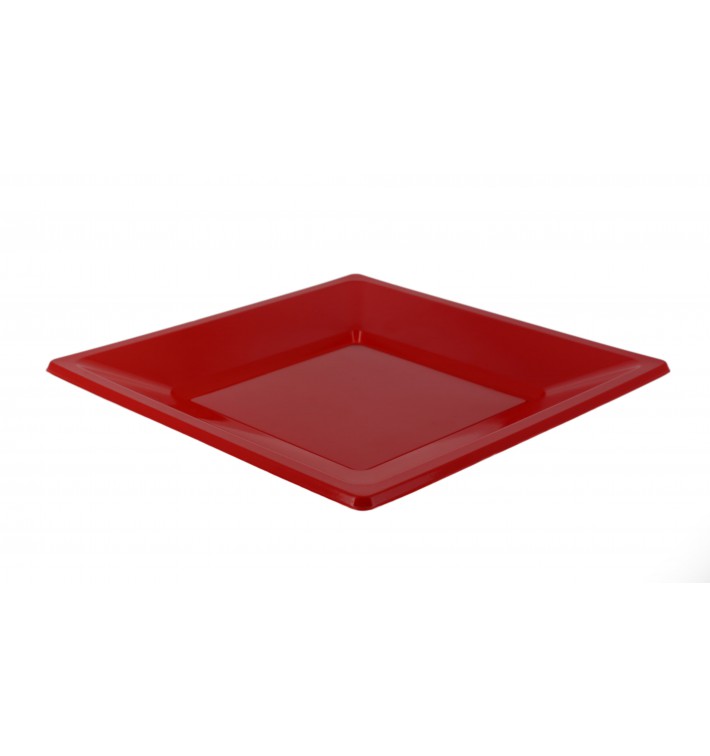 Piatto Plastica Piano Quadrato Rosso 170mm (25 Pezzi)