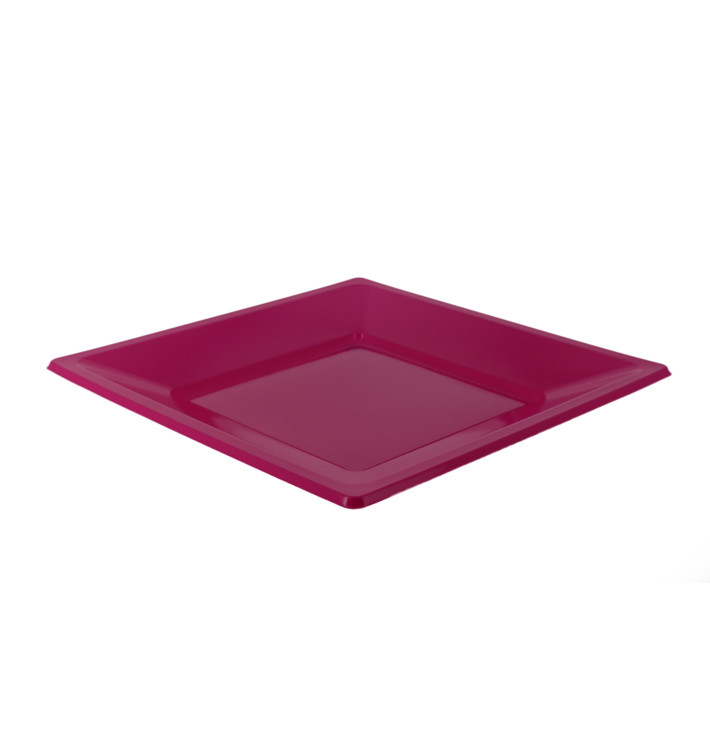 Piatto Plastica Piano Quadrato Fucsia 170mm (5 Pezzi)