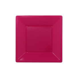 Piatto Plastica Piano Quadrato Fucsia 170mm (5 Pezzi)