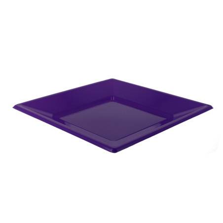 Piatto Plastica Piano Quadrato Lilla 230mm (25 Pezzi)