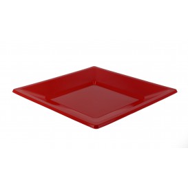 Piatto Plastica Piano Quadrato Rosso 230mm (3 Pezzi)