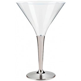 Coppa di Plastica Cocktail con Gambo Argento 100 ml (6 Pezzi)