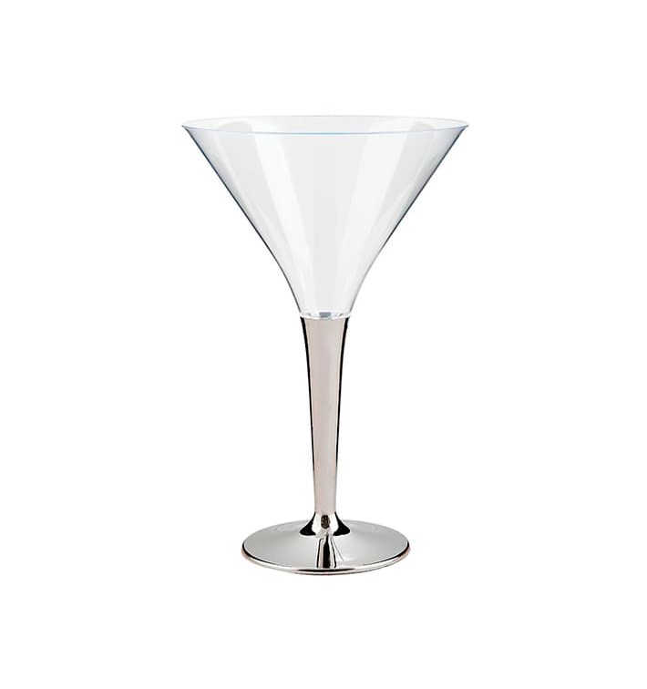 Coppa di Plastica Cocktail con Gambo Argento 100 ml (6 Pezzi)