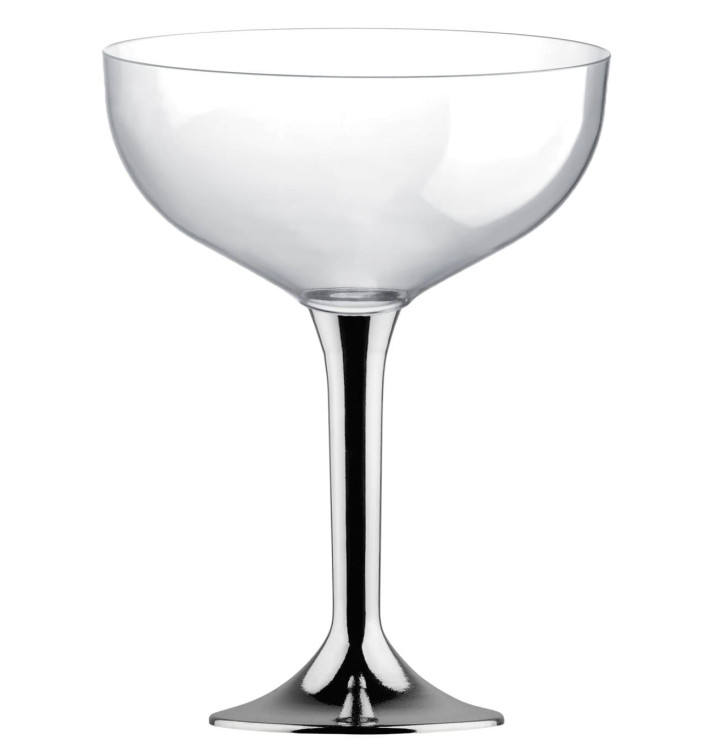 Coppa Plastica Champagne Gambo Argento Cromato 200ml 2P (20 Pezzi) Coppa Plastica Champagne Gambo Argento Cromato 200ml 2P (20 Pezzi)