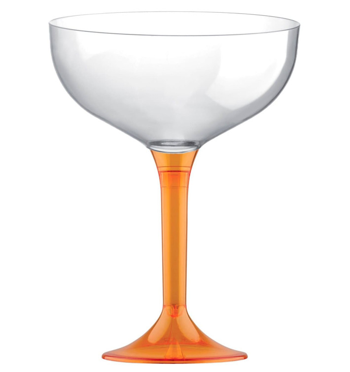 Coppa Plastica Champagne Gambo Arancione Transp. 200ml 2P (20 Pezzi) Coppa Plastica Champagne Gambo Arancione Transp. 200ml 2P (20 Pezzi)