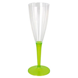 Calice di Plastica Flute Gambo Verde 100ml (6 Pezzi)