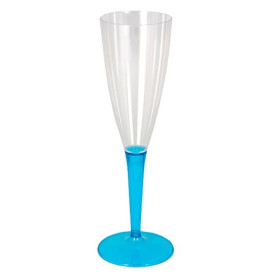 Calice di Plastica Flute Gambo Turchese 100ml (36 Pezzi)