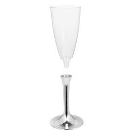 Calice Plastica Flute Gambo Argento Cromo 120ml 2P (200 Pezzi)