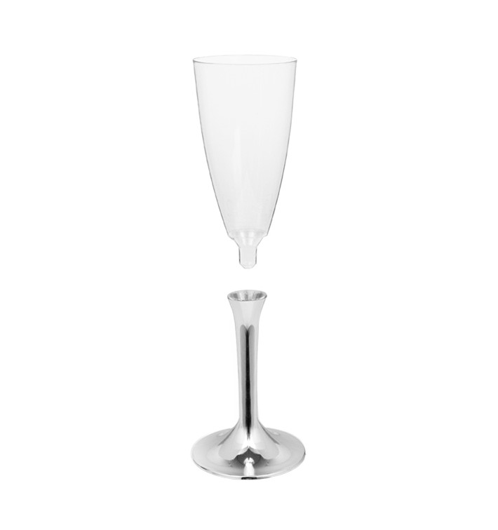 Calice Plastica Flute Gambo Argento Cromo 120ml 2P (200 Pezzi) Calice Plastica Flute Gambo Argento Cromo 120ml 2P (200 Pezzi)