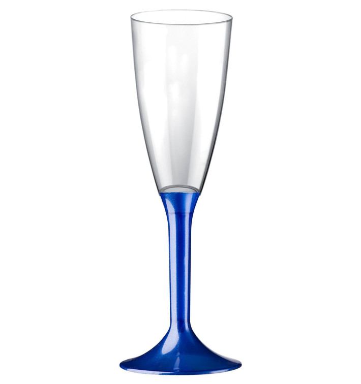 BICCHIERI CALICI FLUTE IN PLASTICA TRASPARENTE GAMBO BLU 12 PEZZI CHAMPAGNE