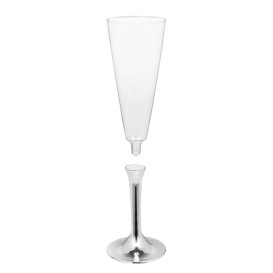 Calice Plastica Flute Gambo Argento Cromato 160ml 2P (20 Pezzi)