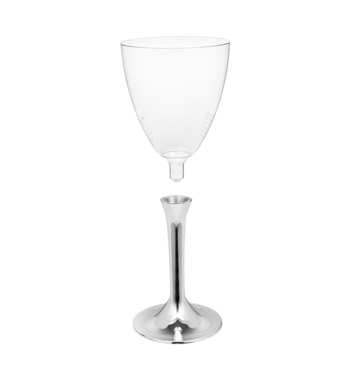 Calice Plastica Vino Gambo Argento Cromato 180ml 2P (200 Pezzi) Calice Plastica Vino Gambo Argento Cromato 180ml 2P (200 Pezzi)