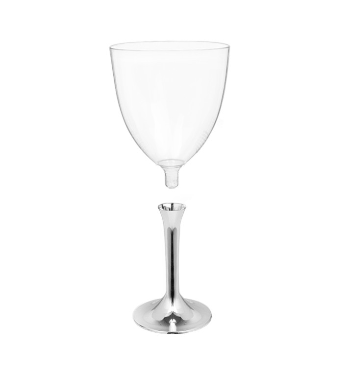 Calice Plastica Vino Gambo Argento Cromo 300ml 2P (20 Pezzi) Calice Plastica Vino Gambo Argento Cromo 300ml 2P (20 Pezzi)