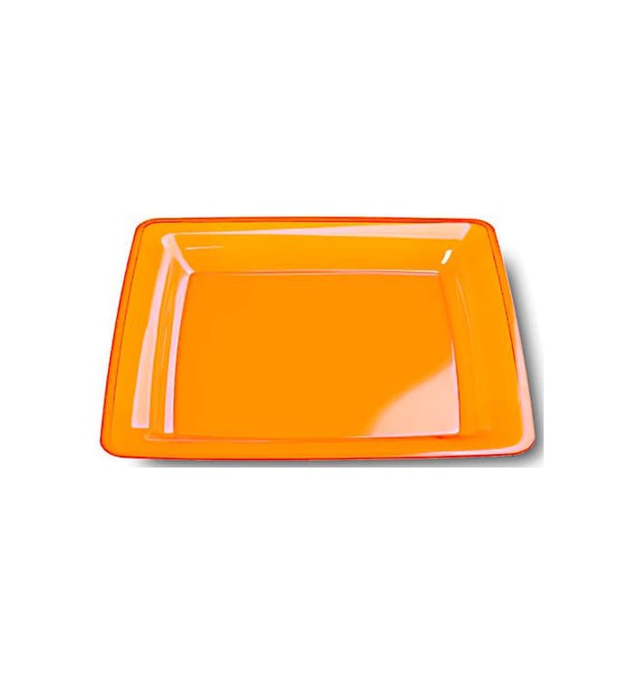 Piatto Plastica Rigida Quadrato Arancione 22,5x22,5cm (6 Pezzi)