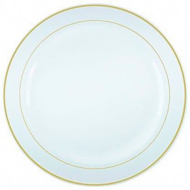 piatti da portata in osso/avorio con bordo dorato Confezione da 15 eleganti piatti da dessert in plastica rigida 15 cm 