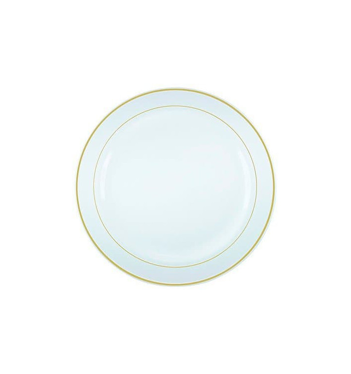 Piatto Plastica Rigida con Bordo Oro 19cm (20 Pezzi) Piatto Plastica Rigida con Bordo Oro 19cm (20 Pezzi)