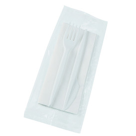 Set Posate Forchetta, Coltello e Tovagliolo Bianco (25 Pezzi)