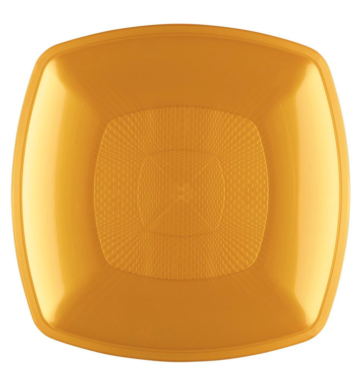 Piatto Plastica Piano Oro Square PP 230mm (12 Pezzi)