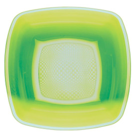 Piatto Plastica Fondo Verde Acido Square PP 180mm (25 Pezzi)