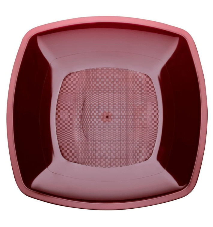 Piatto Plastica Piano Bordeaux Square PP 180mm (25 Pezzi)
