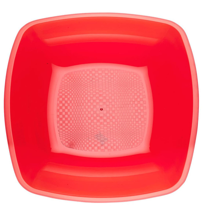 Piatto Plastica Fondo Rosso Trasp. Square PS 180mm (300 Pezzi) Piatto Plastica Fondo Rosso Trasp. Square PS 180mm (300 Pezzi)