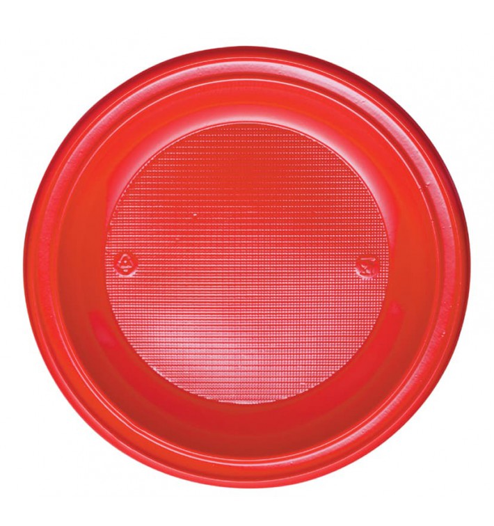 Piatto di Plastica PS Piano Rosso Ø280mm (10 Pezzi)