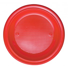 Piatto di Plastica PS Piano Rosso Ø280mm (140 Pezzi)