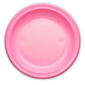 Piatto di Plastica Piano Rosa PS Ø220mm (30 Pezzi)