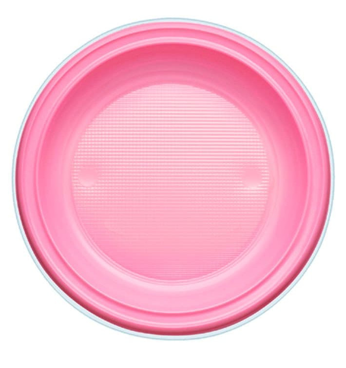 Piatto di Plastica PS Fondo Rosa Ø220mm (30 Pezzi)