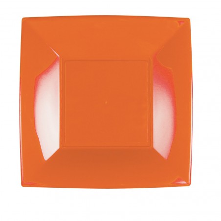 Piatto Plastica Piano Arancione Nice PP 230mm (25 Pezzi)