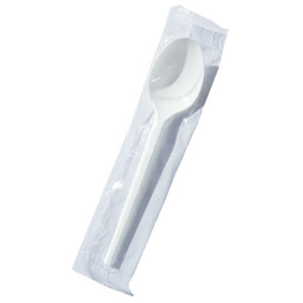 Cucchiaino di Plastica PS Bianco 125mm Imbustate (100 Pezzi)