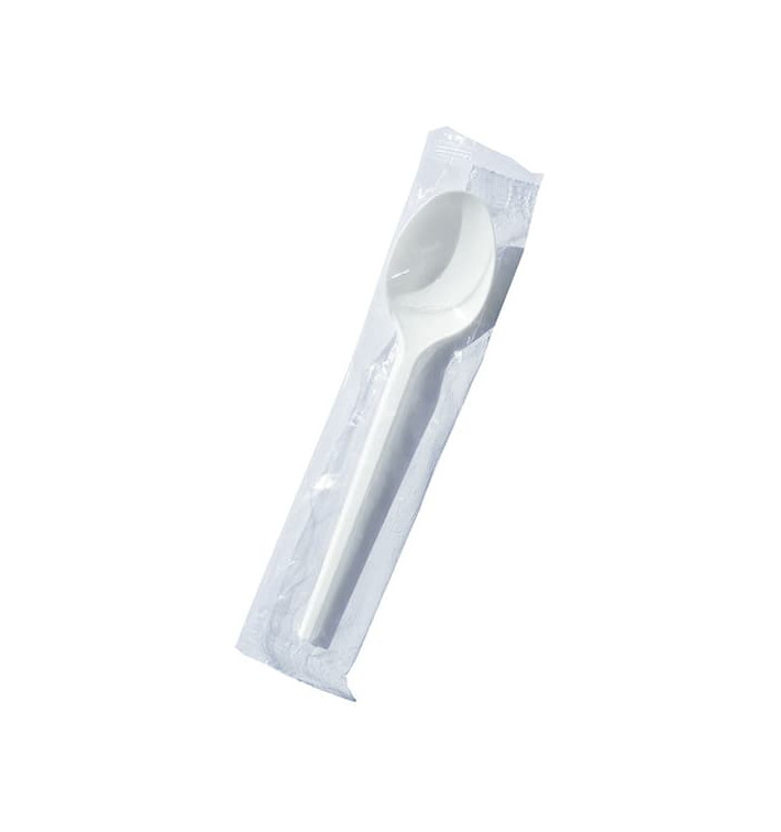 Cucchiaino di Plastica PS Bianco 125mm Imbustate (100 Pezzi)