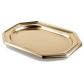 Vassoio di Plastica Ottagonale Oro 36x24 cm (50 Pezzi)