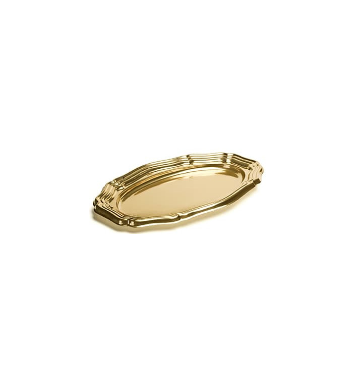 Vassoio di Plastica Ovale Oro 40x27 cm (5 Pezzi) Vassoio di Plastica Ovale Oro 40x27 cm (5 Pezzi)
