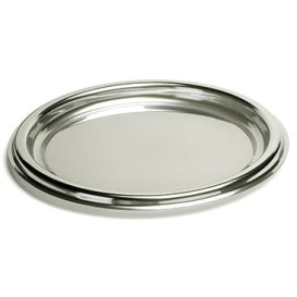 Vassoio di Plastica Catering Rotondo Argento 30 cm (50 Pezzi)