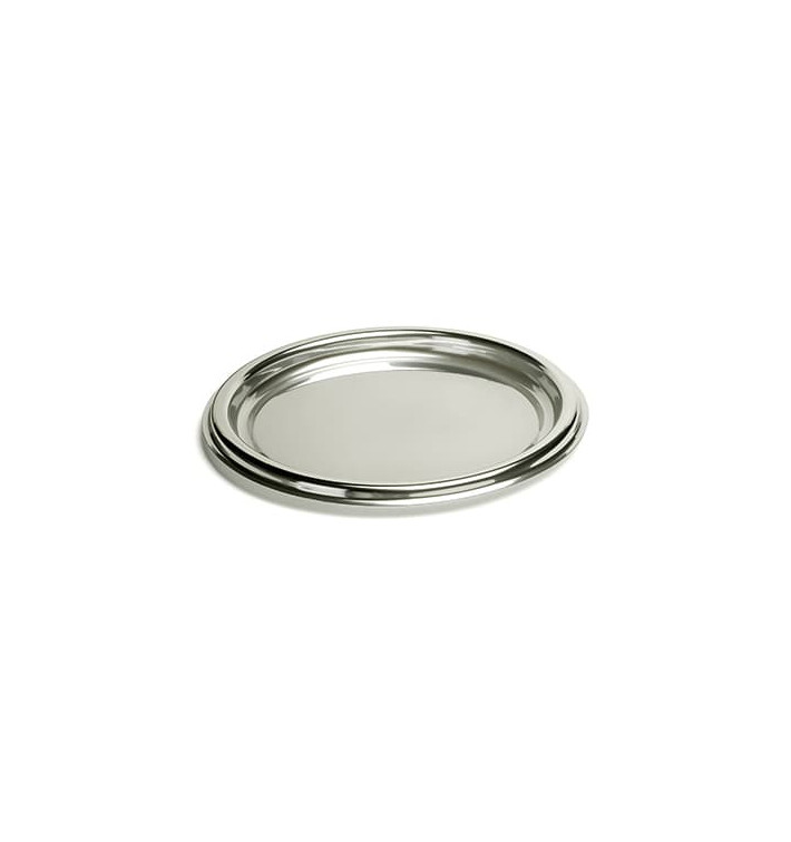 Vassoio di Plastica Catering Rotondo Argento 30 cm (50 Pezzi) Vassoio di Plastica Catering Rotondo Argento 30 cm (50 Pezzi)