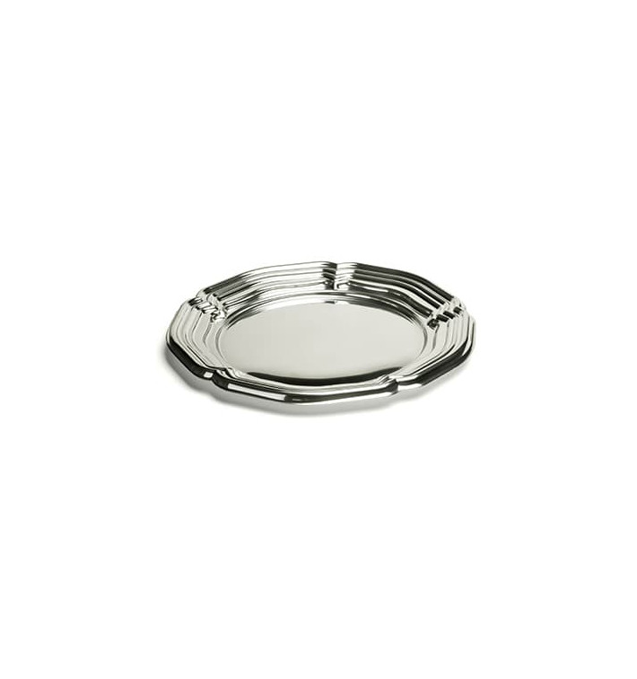 Vassoio di Plastica Catering Rotondo Argento 34 cm (5 Pezzi) Vassoio di Plastica Catering Rotondo Argento 34 cm (5 Pezzi)