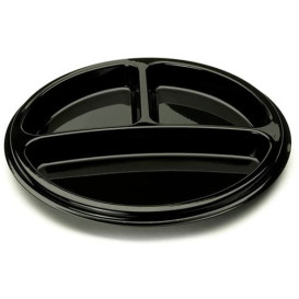 Piatto Plastica Tondo 3 Comparti Nero 26 cm (250 Pezzi)