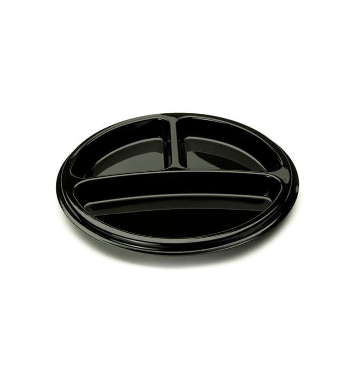 Piatto Plastica Tondo 3 Comparti Nero 26 cm (250 Pezzi) Piatto Plastica Tondo 3 Comparti Nero 26 cm (250 Pezzi)