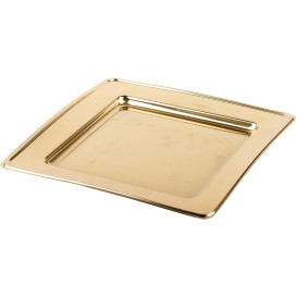 Piatto di Plastica PET Quadrato Oro 18cm (6 Pezzi)