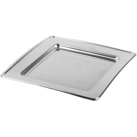 Piatto di Plastica PET Quadrato Argent 18cm (6 Pezzi)