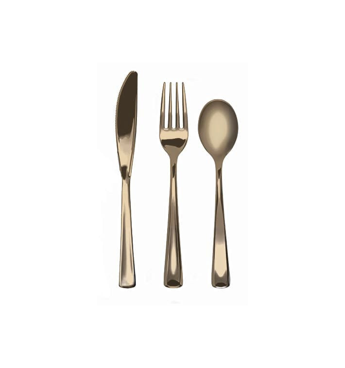Kit Posate Forchetta, Coltello e Cucchiaio Oro metal (10 kits) Kit Posate Forchetta, Coltello e Cucchiaio Oro metal (10 kits)