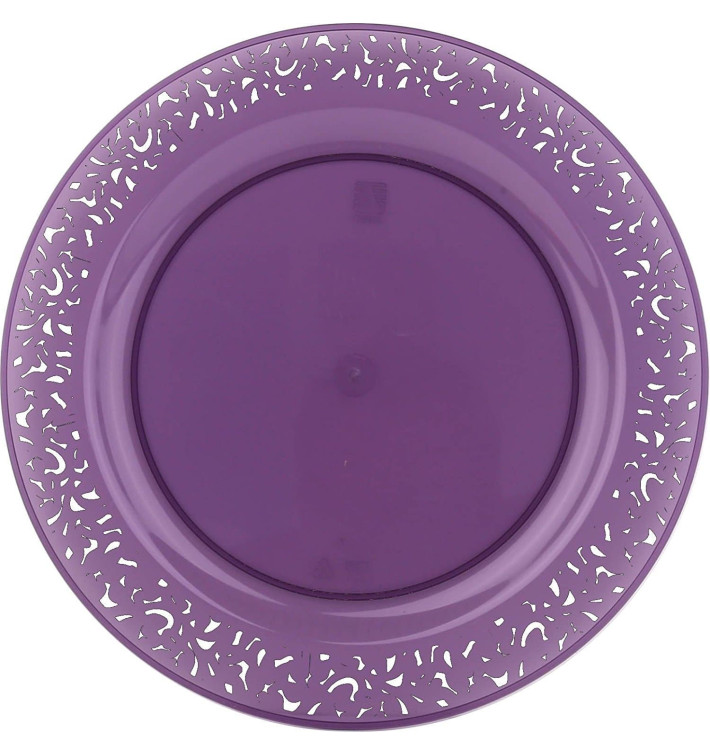 Piatto Plastica Tondo Rigida "Lace" Melanzana 19cm (4 Pezzi) Piatto Plastica Tondo Rigida "Lace" Melanzana 19cm (4 Pezzi)